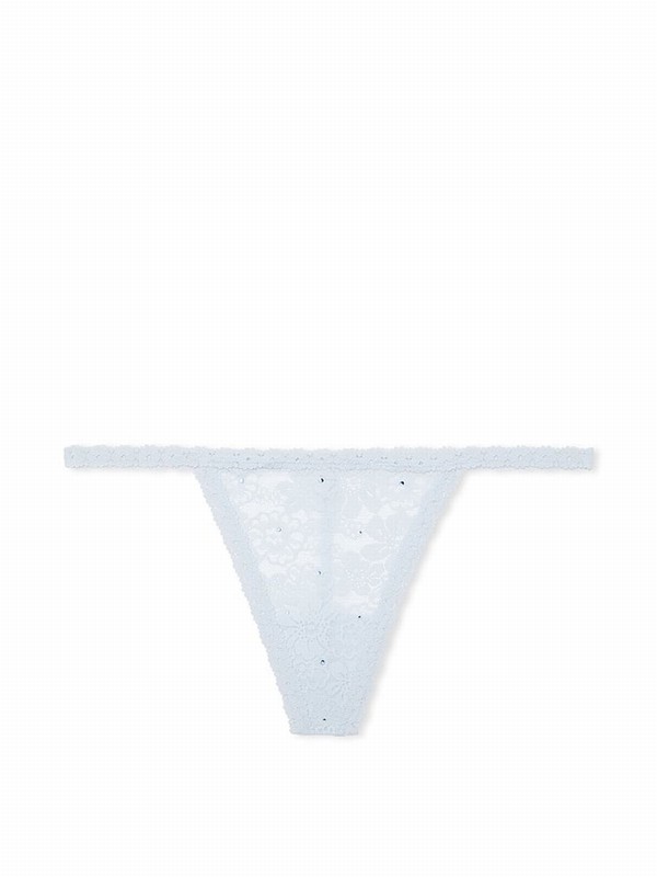 Blue Victoria Secret Hydrangea Diamante G String Floral Lace Underwear | HRQNV4128