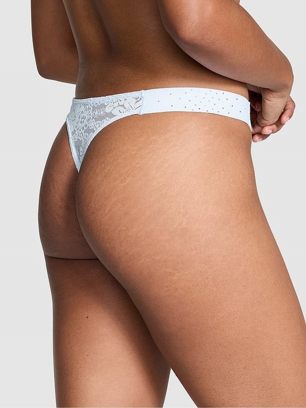 Blue Victoria Secret Hydrangea Diamante Hipster Thong Floral Lace Underwear | IEOZK6950