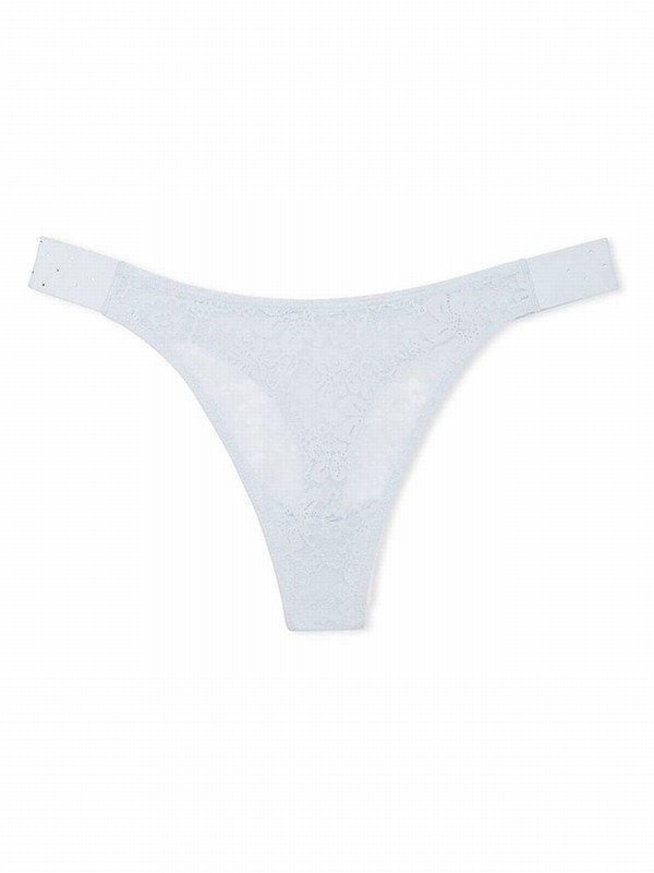 Blue Victoria Secret Hydrangea Diamante Hipster Thong Floral Lace Underwear | IEOZK6950