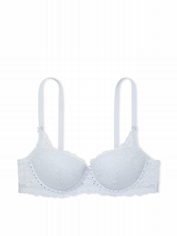 Blue Victoria Secret Hydrangea Diamante Balcony Lace Bras | FSRKQ0659