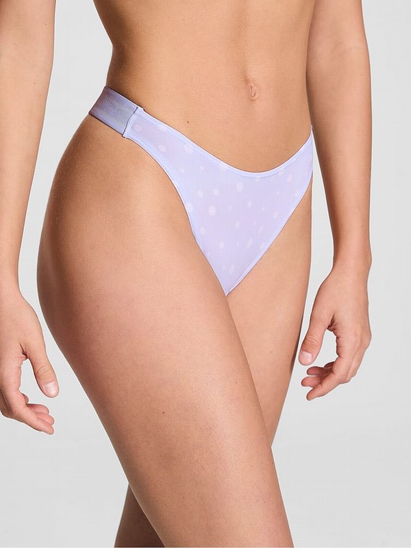 Blue Victoria Secret Hydrangea Dot Print Thong Soft Stretch Logo Underwear | LCITA2518