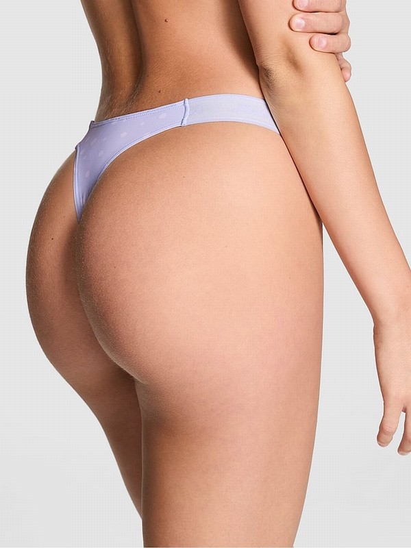 Blue Victoria Secret Hydrangea Dot Print Thong Soft Stretch Logo Underwear | LCITA2518