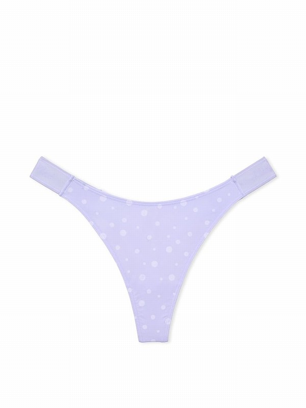 Blue Victoria Secret Hydrangea Dot Print Thong Soft Stretch Logo Underwear | LCITA2518