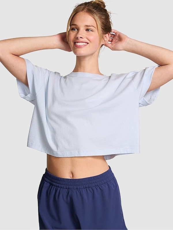 Blue Victoria Secret Hydrangea Oversized Crop Sleeve T Shirts | BIQCJ3027
