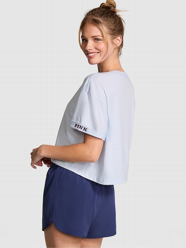 Blue Victoria Secret Hydrangea Oversized Crop Sleeve T Shirts | BIQCJ3027