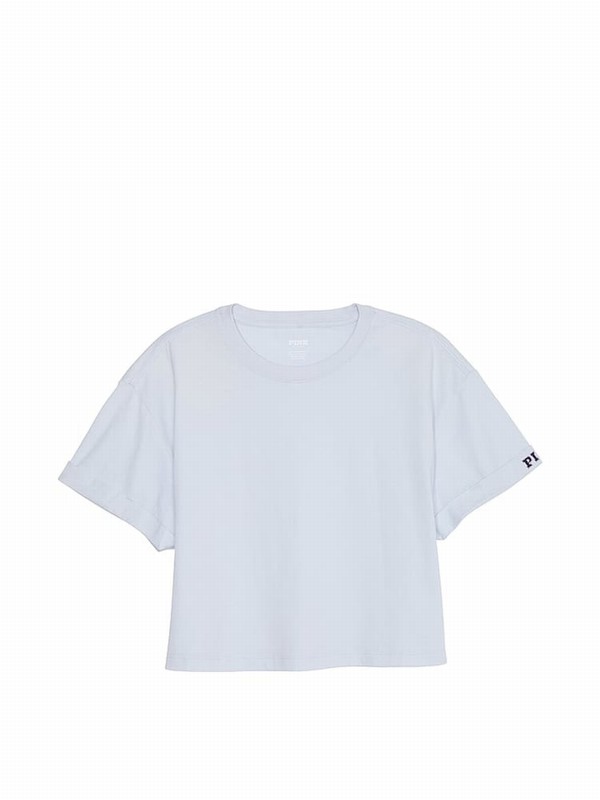 Blue Victoria Secret Hydrangea Oversized Crop Sleeve T Shirts | BIQCJ3027