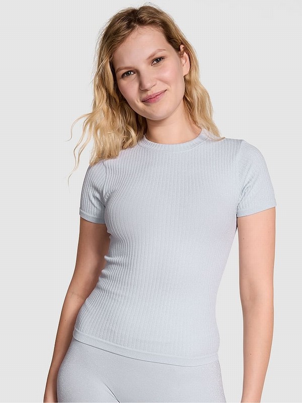 Blue Victoria Secret Hydrangea Shine Seamless T Shirts | QYUMF2506