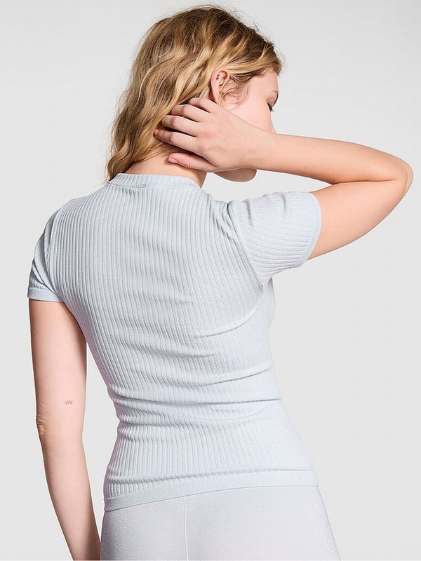 Blue Victoria Secret Hydrangea Shine Seamless T Shirts | QYUMF2506