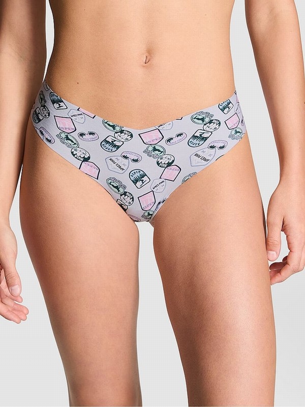 Blue Victoria Secret Hydrangea Sticker Print Thong No Show Underwear | AKCOQ5347
