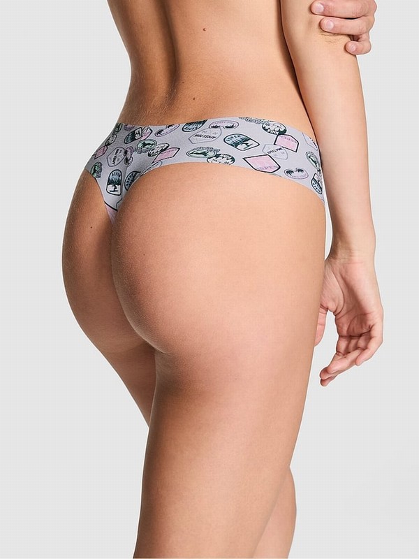 Blue Victoria Secret Hydrangea Sticker Print Thong No Show Underwear | AKCOQ5347