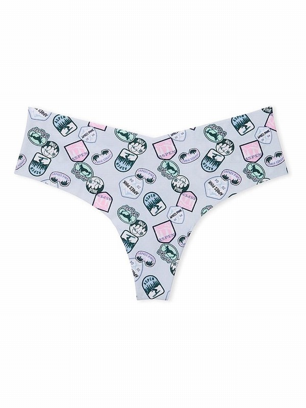 Blue Victoria Secret Hydrangea Sticker Print Thong No Show Underwear | AKCOQ5347