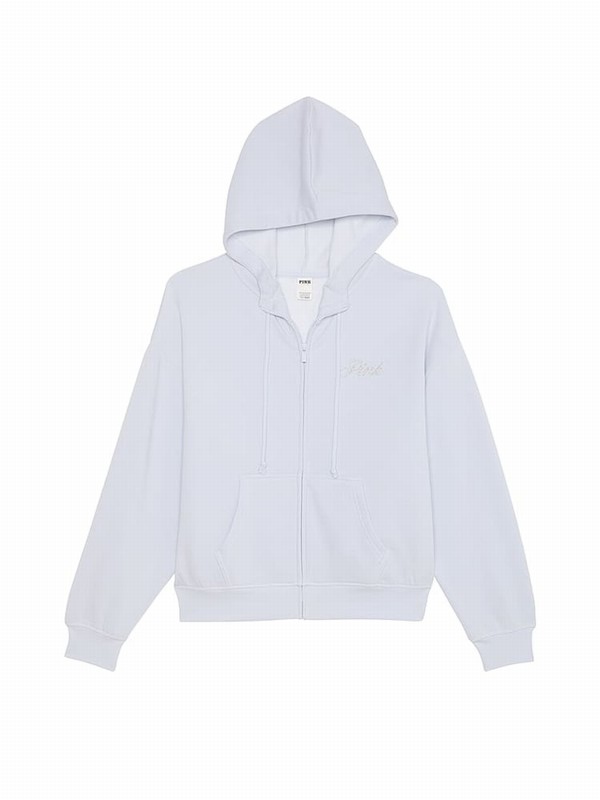 Blue Victoria Secret Hydrangea Zip Up Diamante Fleece Hoodie | NUOLR1924