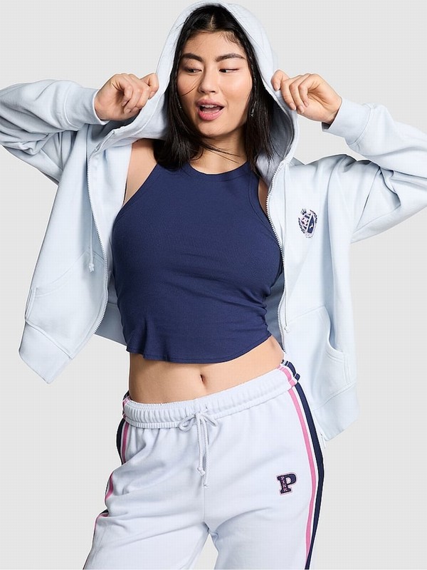 Blue Victoria Secret Hydrangea Zip Up Fleece Hoodie | BKLEU4102