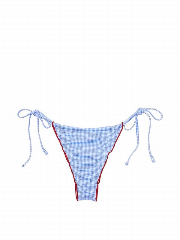 Blue Victoria Secret Marina Gingham Tie Side Frankies Reign Bikini Bottom | CMPWS2305