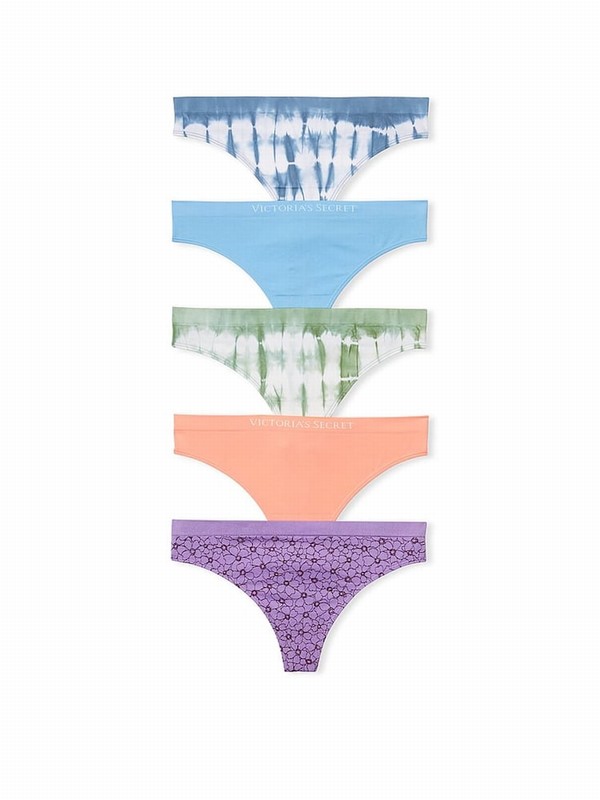 Blue / Green / Purple / Orange Victoria Secret Thong 5 Pack Underwear | LHGNW9734