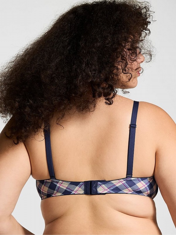 Blue / Navy Victoria Secret Plaid Print Non WiLightly Lined Bras | VDQAU8913