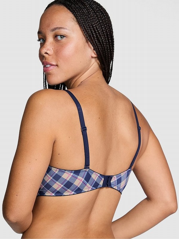 Blue / Navy Victoria Secret Plaid Print Push Up Bras | MUAWS4391