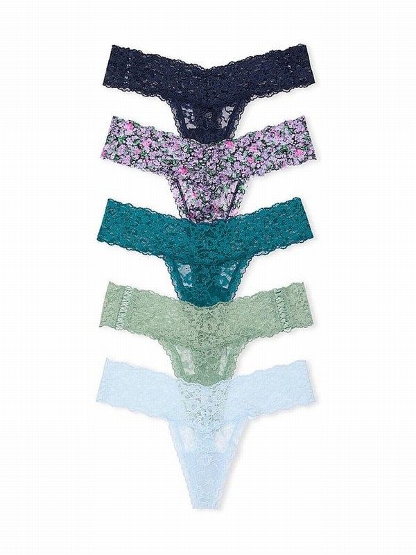 Blue / Purple / Green Victoria Secret Thong 5 Pack Underwear | KYBLF8216