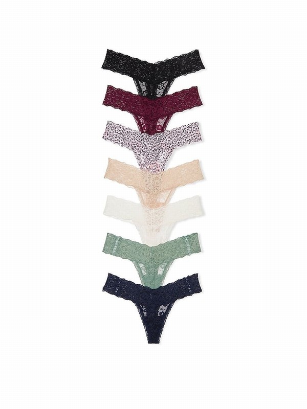 Blue / Red / Black / Beige / White / Green Victoria Secret Thong 7 Pack Underwear | BNCVI4630