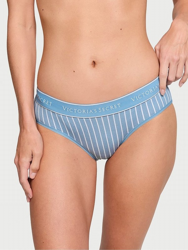 Blue / Stripes Victoria Secret Faded Denim Hipster Underwear | SJDIU3946