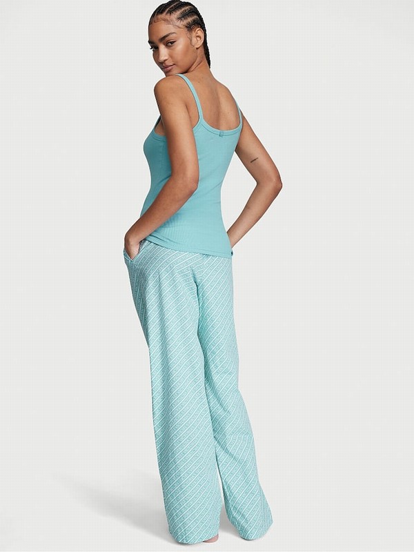 Blue / Stripes Victoria Secret Logo Cami Long Nightwear | TNVPB5948