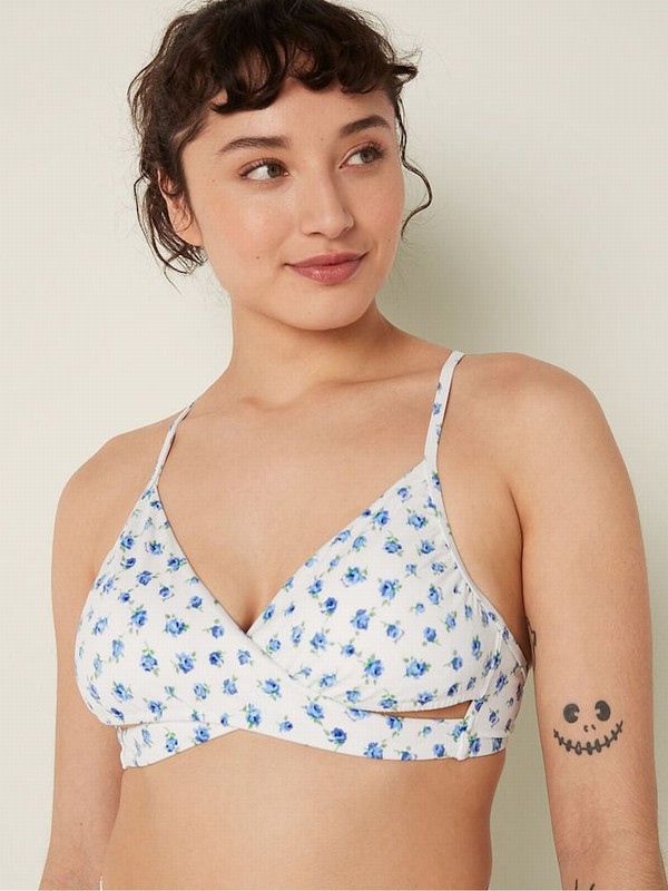 Blue / White Victoria Secret Morning Sky Body Wrap Bikini Top | VQXLA9306