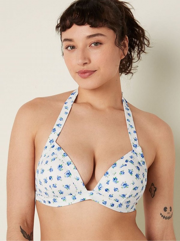 Blue / White Victoria Secret Morning Sky PushUp Triangle Bikini Top | GRQED9642