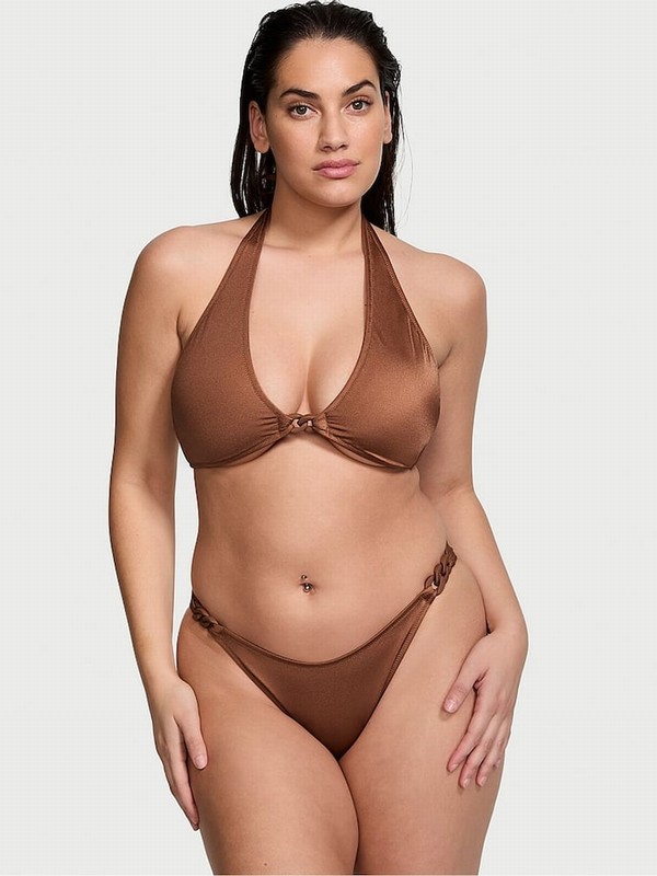 Brown Victoria Secret Caramel Cheeky Chain Bikini Bottom | OLGVP8143