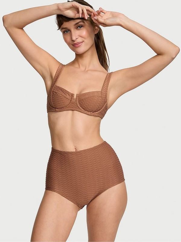 Brown Victoria Secret Caramel Fishnet Balcony Bikini Top | GYFQR0654