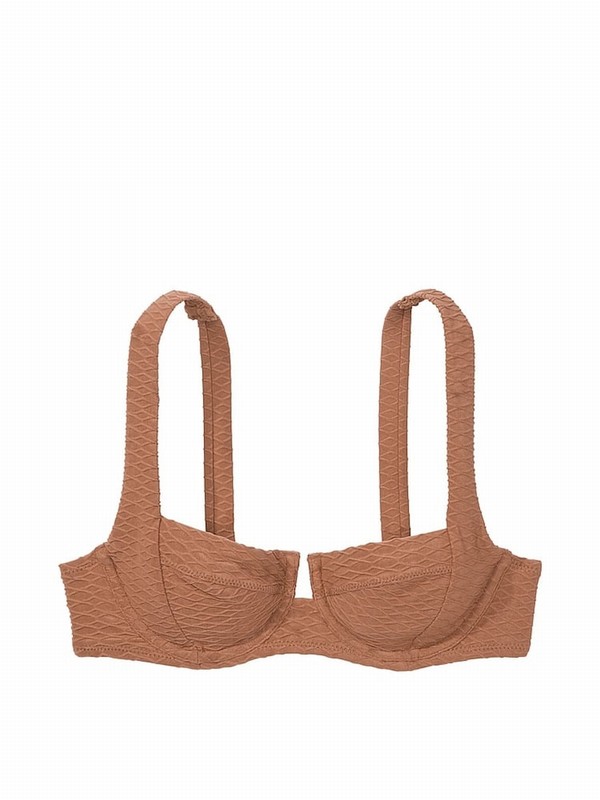 Brown Victoria Secret Caramel Fishnet Balcony Bikini Top | GYFQR0654