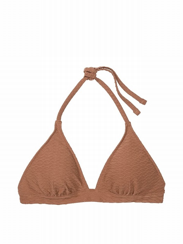 Brown Victoria Secret Caramel Fishnet Halter Bikini Top | DMUFC6187