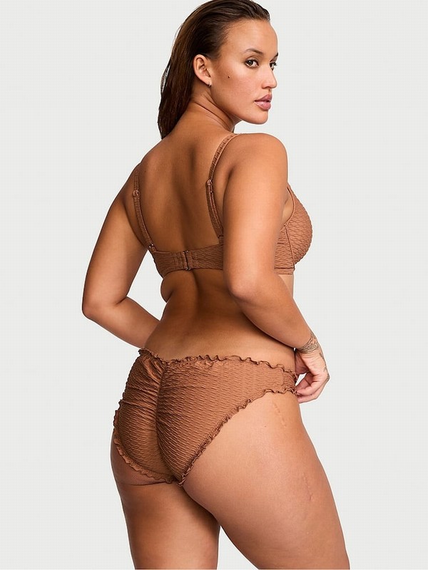 Brown Victoria Secret Caramel Fishnet Padded Bikini Top | UYSIM8041