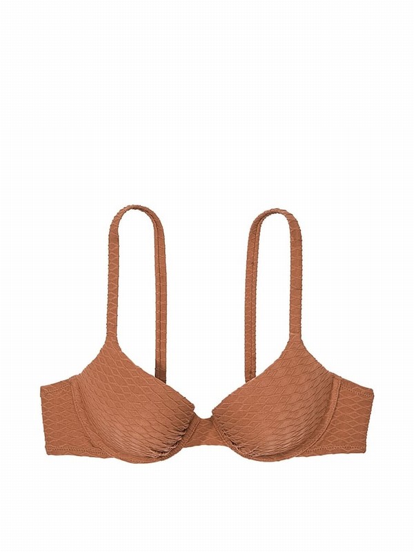 Brown Victoria Secret Caramel Fishnet Padded Bikini Top | UYSIM8041