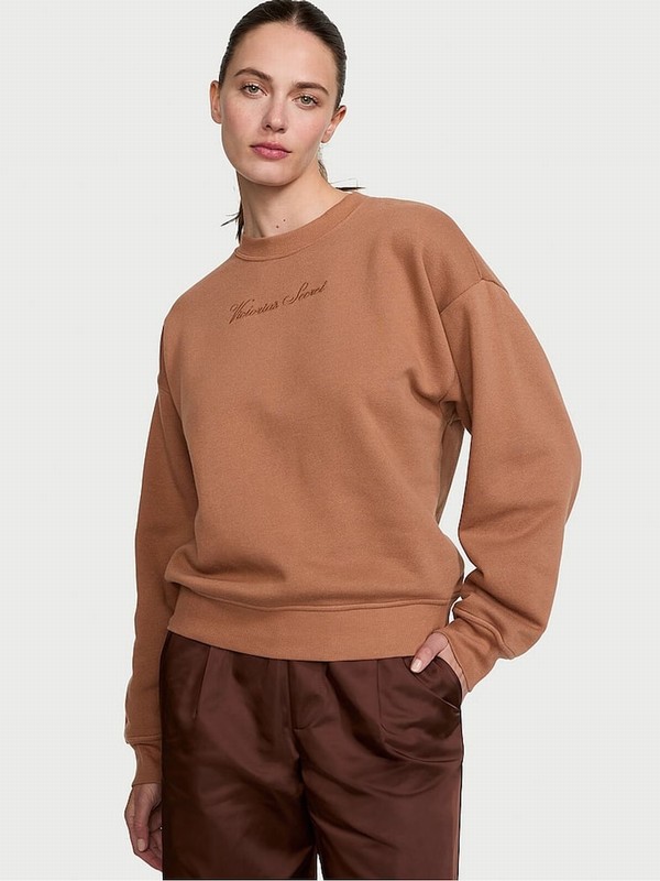 Brown Victoria Secret Caramel Fleece Crew Sweatshirts | PEGAL1308