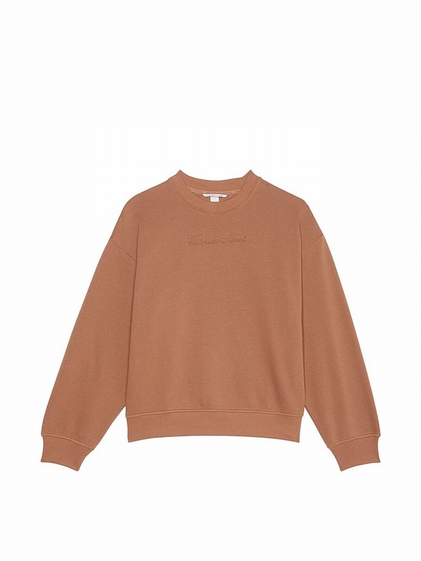 Brown Victoria Secret Caramel Fleece Crew Sweatshirts | PEGAL1308