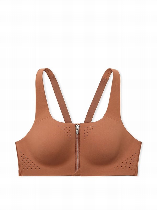 Brown Victoria Secret Caramel Front Close VSX Featherweight™ Max High Support Sports Bra | ILNHY4082