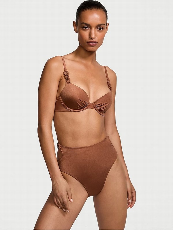 Brown Victoria Secret Caramel Push Up Chain Bikini Top | LQRBX4182