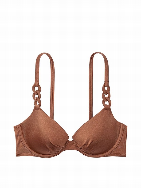 Brown Victoria Secret Caramel Push Up Chain Bikini Top | LQRBX4182