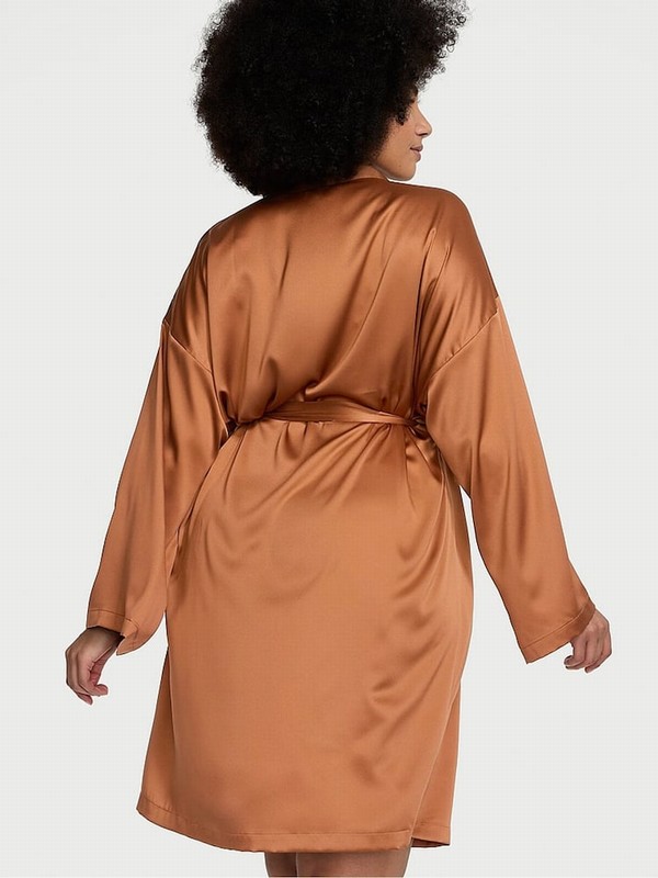 Brown Victoria Secret Caramel Satin Midi Robe Nightwear | ANVDJ3482