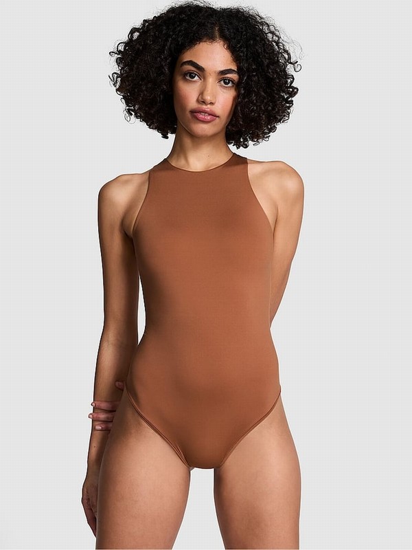 Brown Victoria Secret Caramel Soft Stretch Tank Bodysuit Tops | FMVTP7085