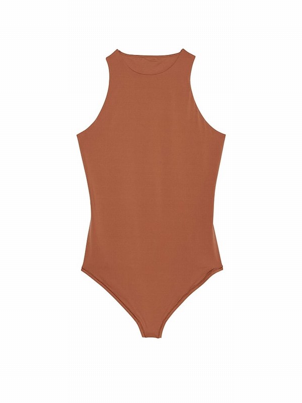 Brown Victoria Secret Caramel Soft Stretch Tank Bodysuit Tops | FMVTP7085