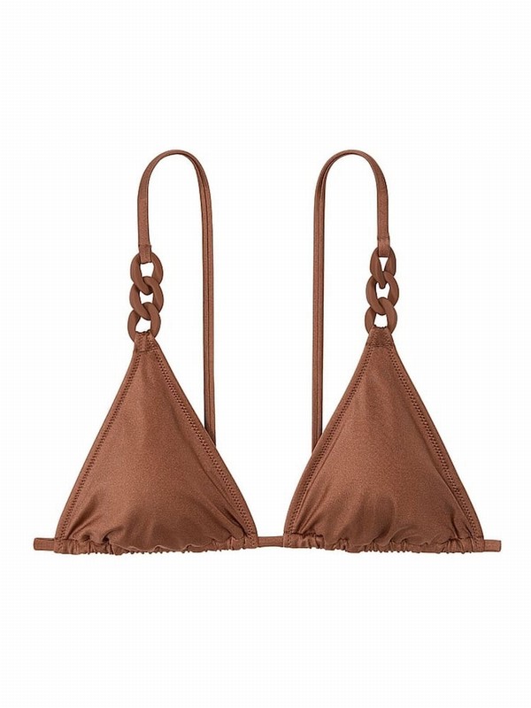 Brown Victoria Secret Caramel Triangle Chain Bikini Top | MWJCQ6359