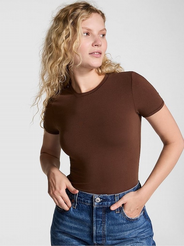Brown Victoria Secret Ganache Cotton T Shirts | OYZNP4813