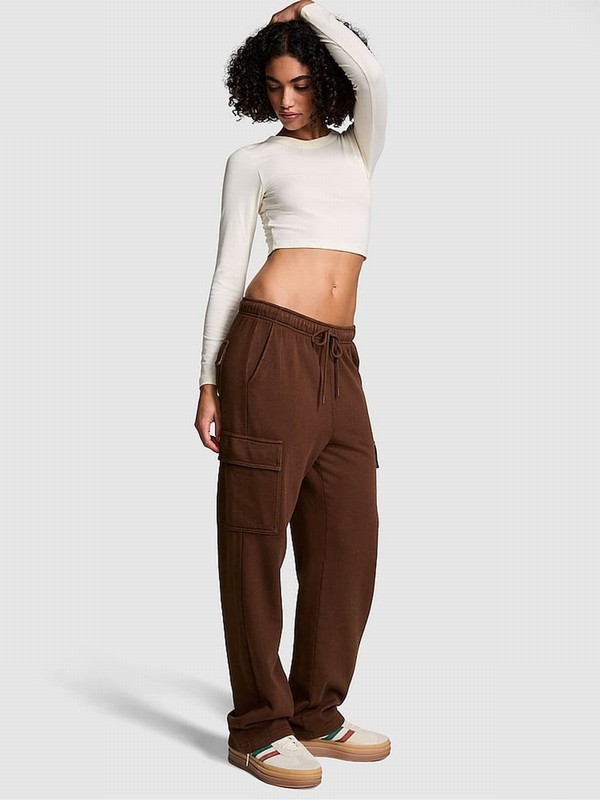 Brown Victoria Secret Ganache Fleece Straight Leg Cargo Joggers | CWOKL7059