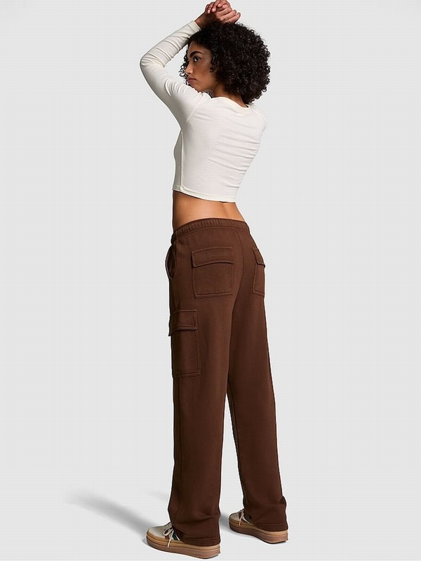 Brown Victoria Secret Ganache Fleece Straight Leg Cargo Joggers | CWOKL7059