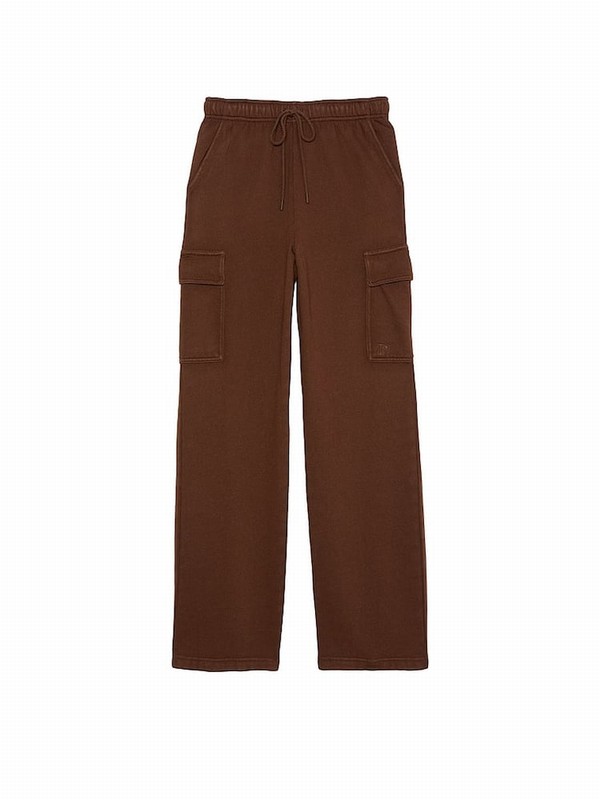 Brown Victoria Secret Ganache Fleece Straight Leg Cargo Joggers | CWOKL7059