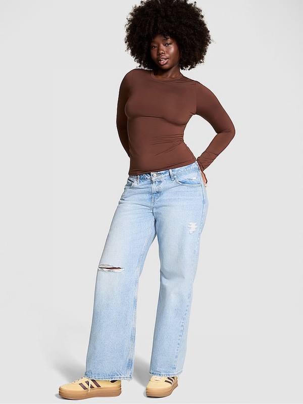 Brown Victoria Secret Ganache Long Sleeve Soft Stretch T Shirts | HNRAG4918