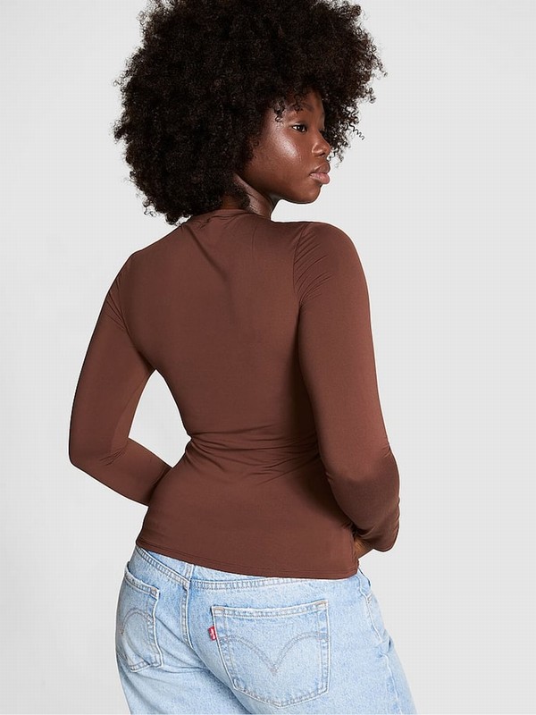 Brown Victoria Secret Ganache Long Sleeve Soft Stretch T Shirts | HNRAG4918