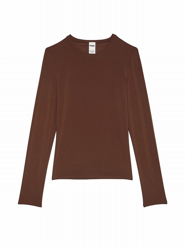 Brown Victoria Secret Ganache Long Sleeve Soft Stretch T Shirts | HNRAG4918