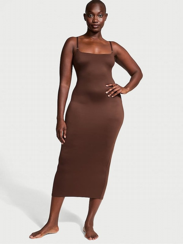 Brown Victoria Secret Ganache Maxi FeatherSoft™ BODYWEAR Slip Dress | NVIRO5279